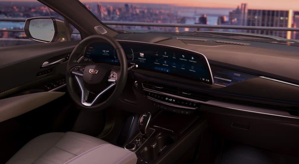 The black interior and dash are shown in a 2024 Cadillac XT4.